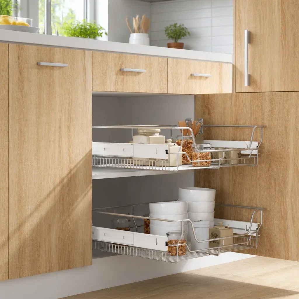 Pull-Out Wire Baskets 600 mm Silver Kitchen Cabinet Drawer Organiser 2 Piece