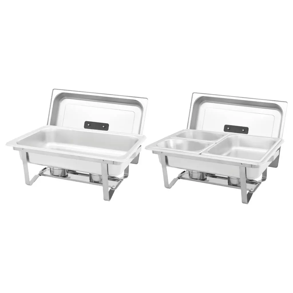 Chafing Dish Set 2 Piece Stainless Steel Food Warmer with Heat Insulating Handles and Integrated Hooks for Catering and Restaurants