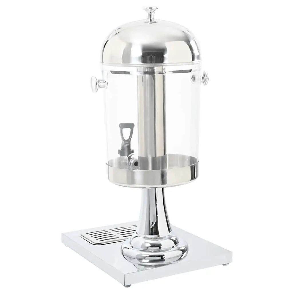Juice Dispenser 8L Silver Beverage Server with Tap Central Cooling Cylinder for Buffets and Events