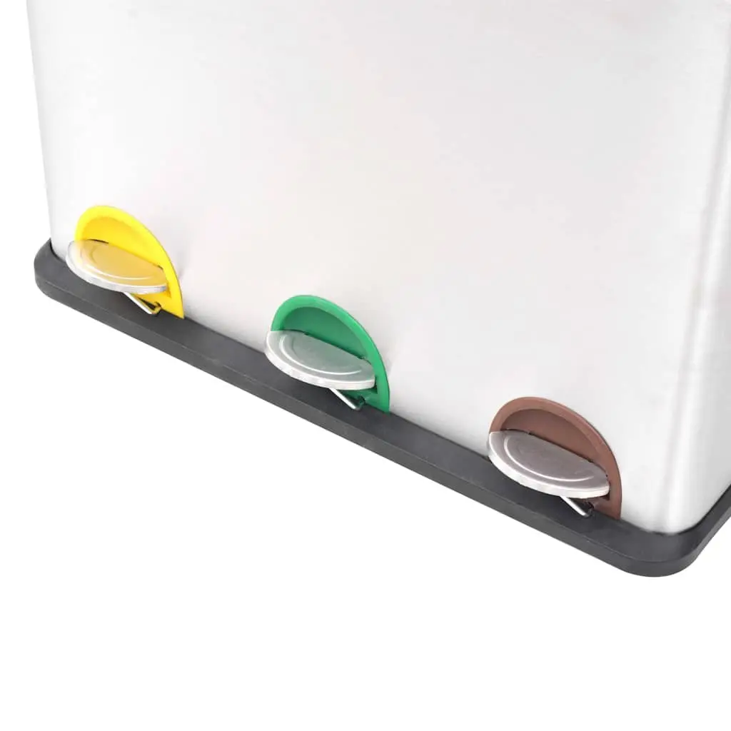 Stainless Steel Recycling Pedal Bin 54L with 3 Removable Inner Buckets and Soft-Close Lids for Kitchen Waste Sorting