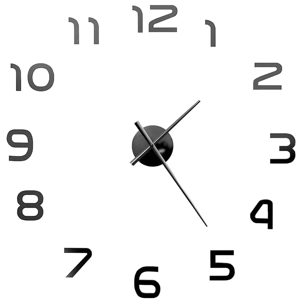 3D Wall Clock Modern Design XXL Large Black Home Decor DIY Sticker Art Mural