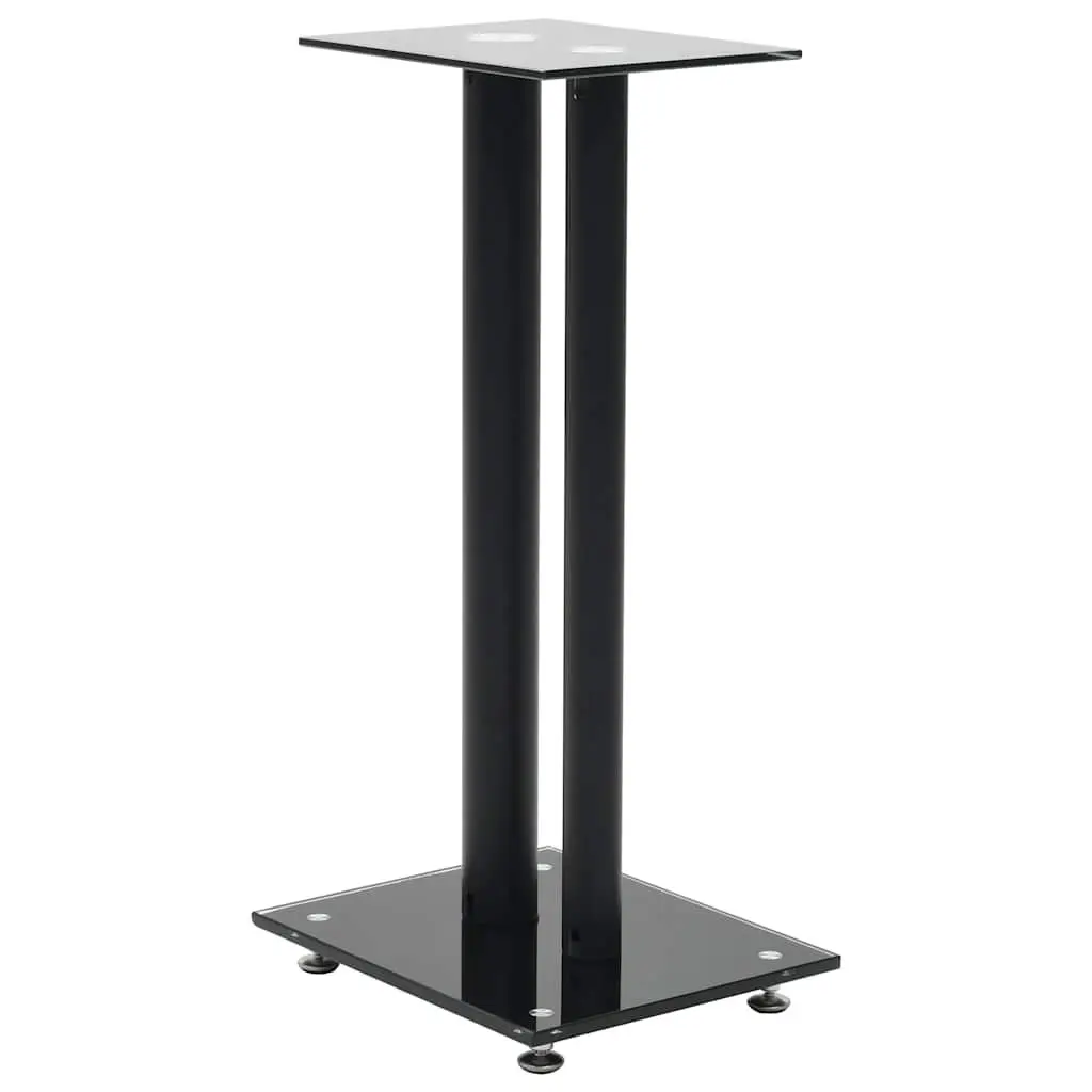 Speaker Stands Pair Tempered Glass Pillars Modern Audio Support Black 2pcs