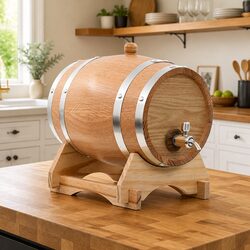 Wine Barrel with Tap Solid Oak Wood 6L Home Bar Dispenser Rustic Decor