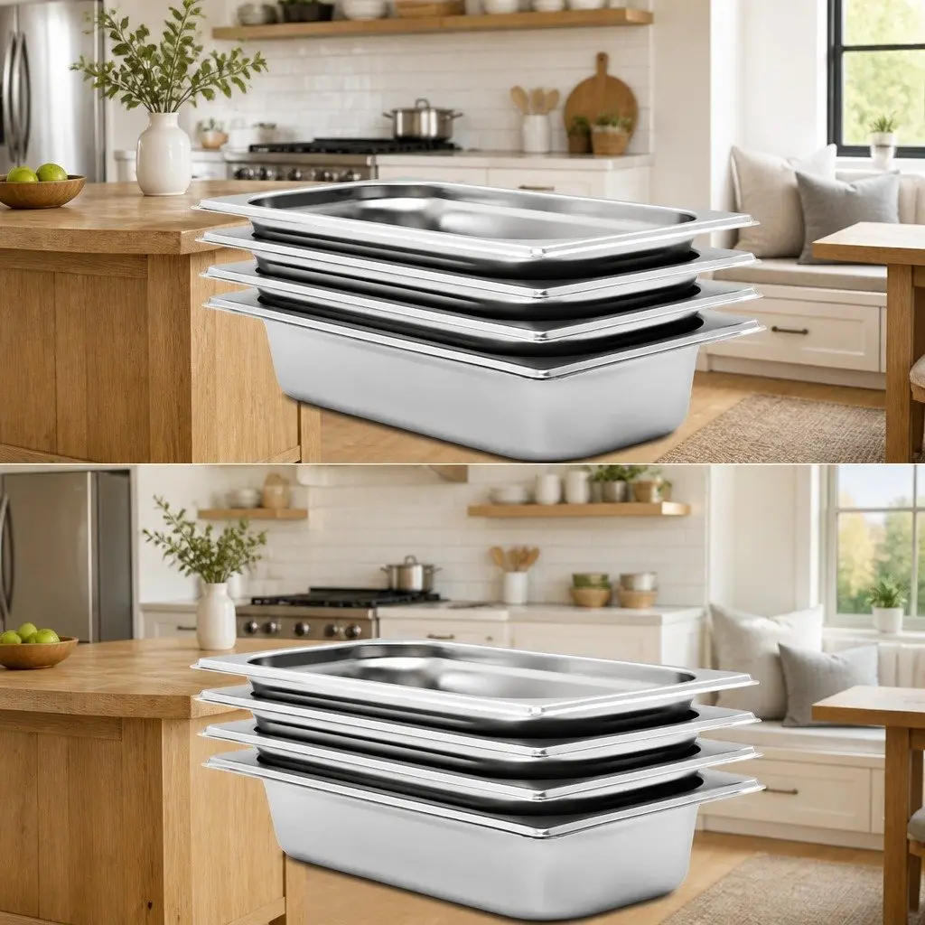 Gastronorm Containers 8 pcs GN 1/3 65 mm Stackable Steam Table Pans