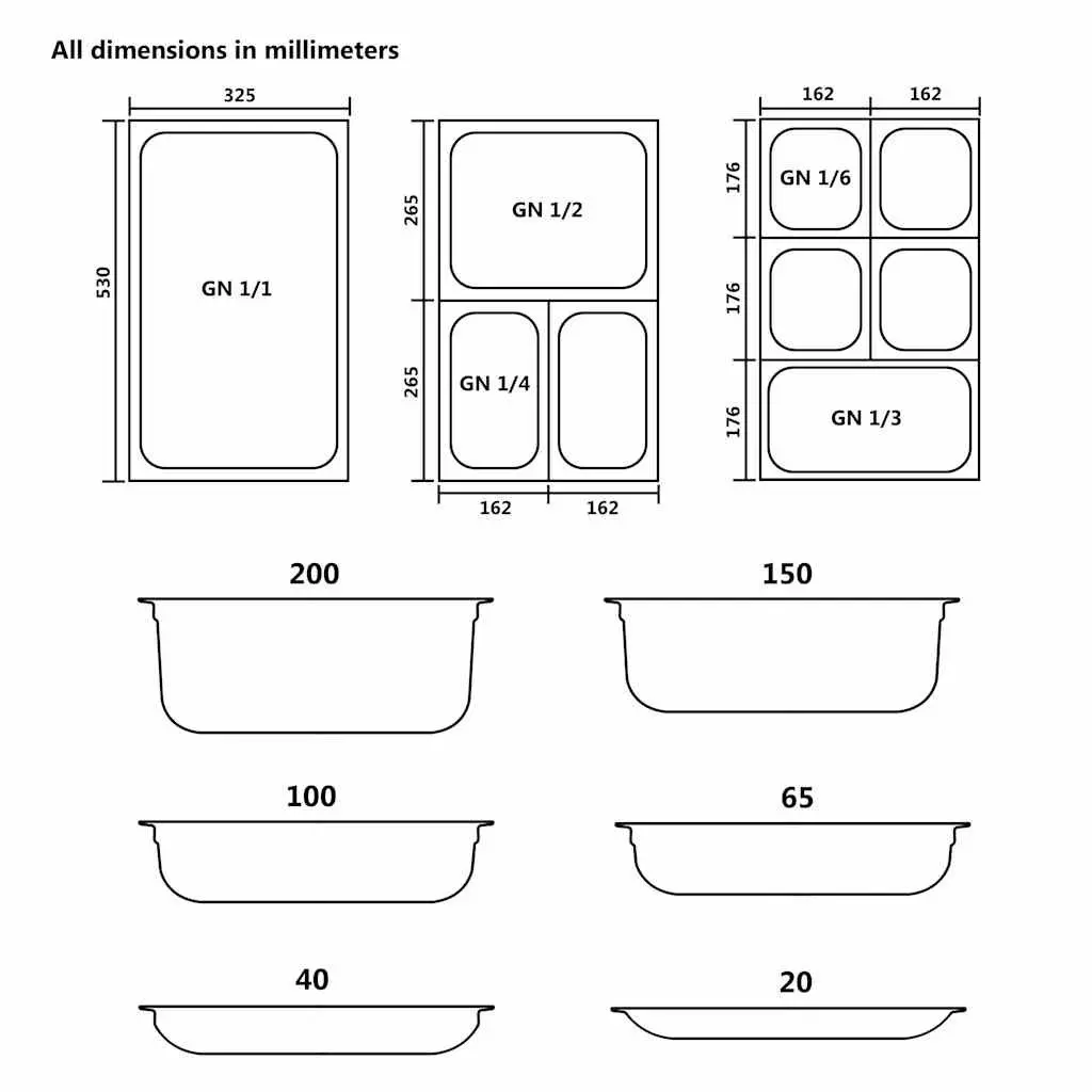 Gastronorm Containers 8 pcs GN 1/3 65 mm Stackable Steam Table Pans