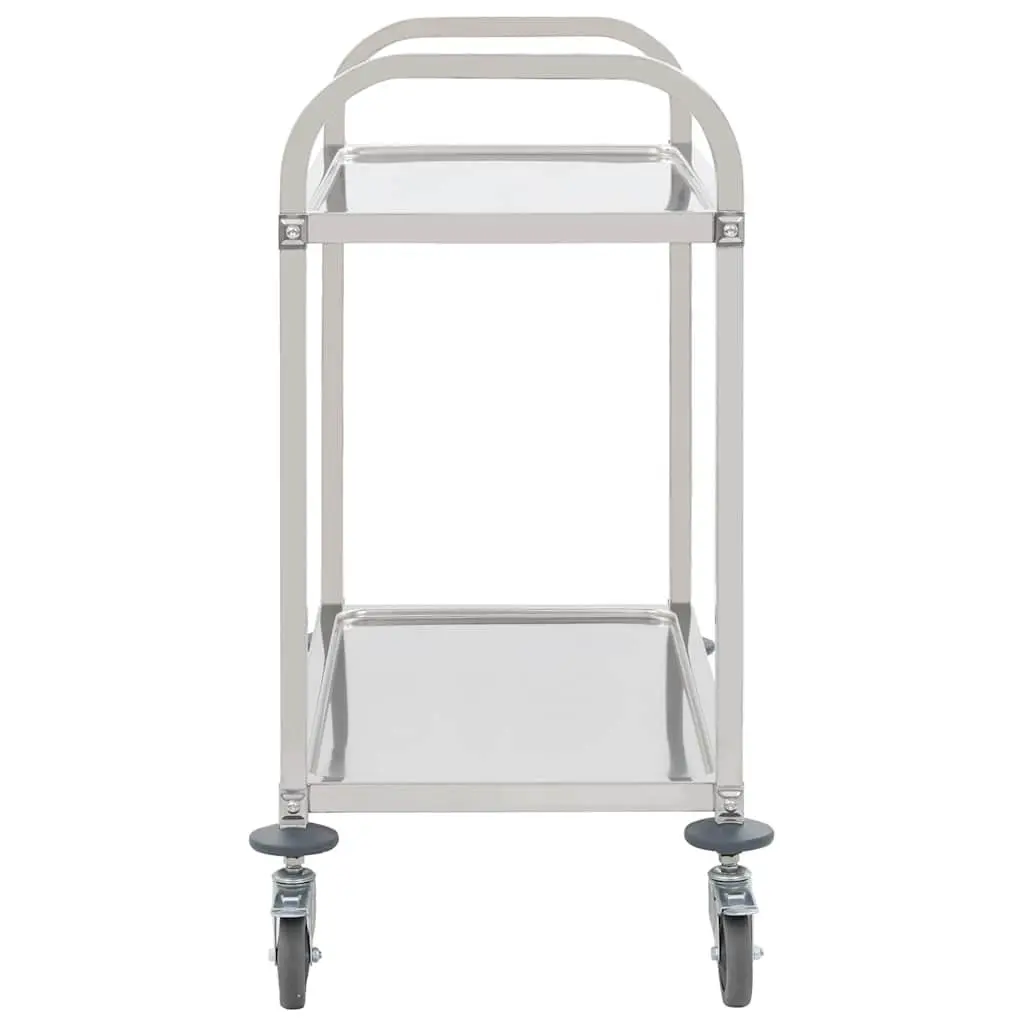 2-Tier Kitchen Trolley Stainless Steel Service Cart with Castors and Brakes