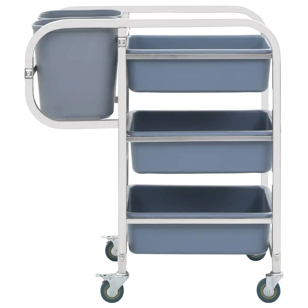 Kitchen Trolley Cart Stainless Steel Frame with Plastic Containers Smooth Rolling Castors