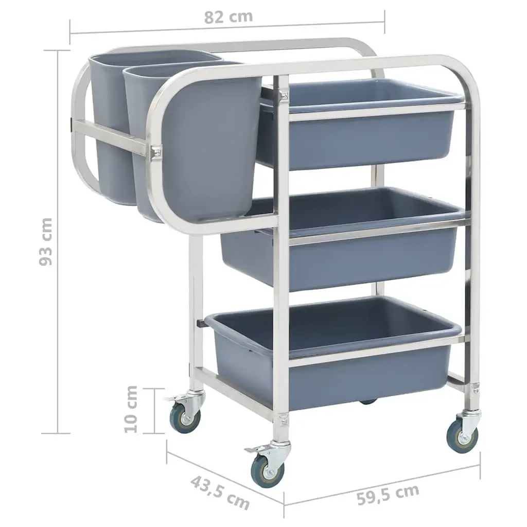 Kitchen Trolley Cart Stainless Steel Frame with Plastic Containers Smooth Rolling Castors