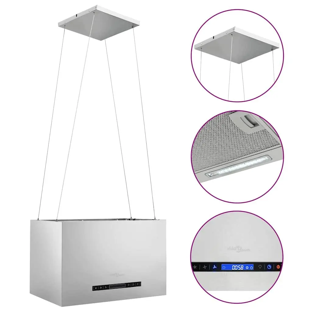 Island Range Hood 55cm Ceiling Mounted Stainless Steel Touch LCD 3 Speed Extraction