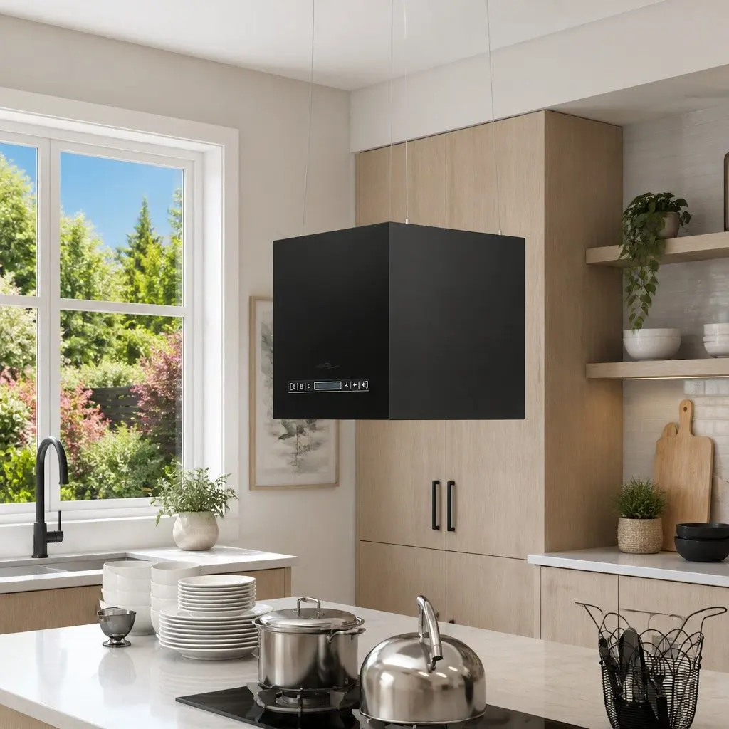 Island Range Hood 37cm Ceiling Mounted Touch Sensor LCD Black