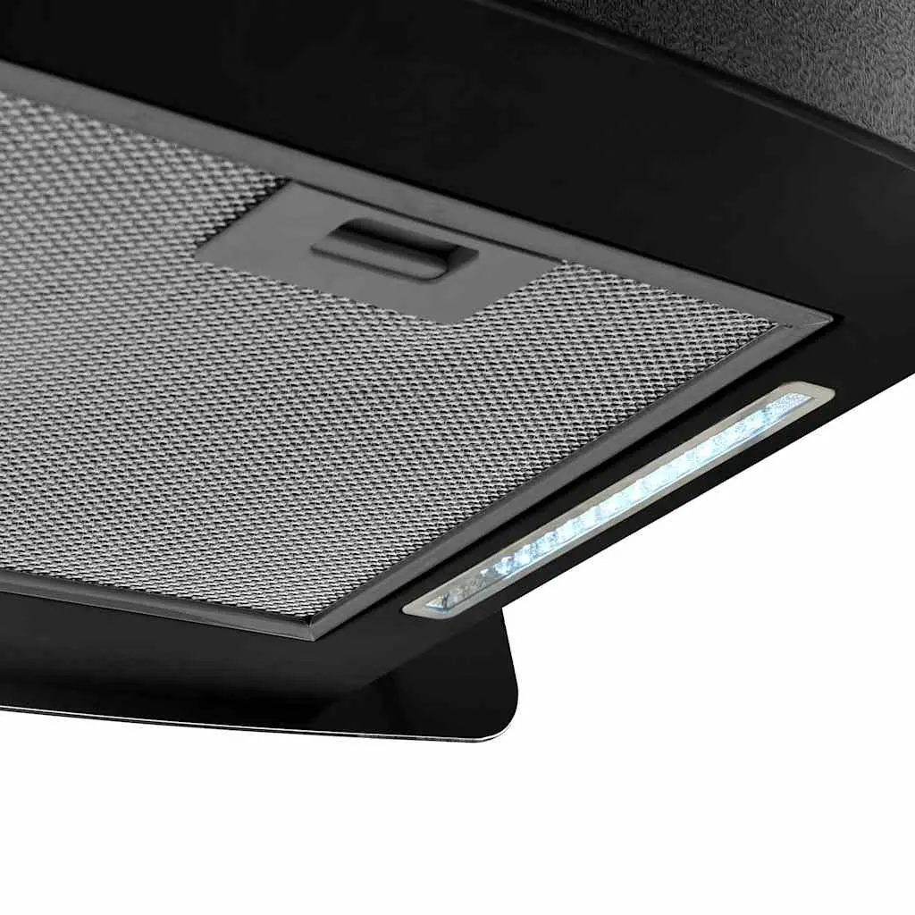 Island Range Hood Ceiling Mounted Black Touch Sensor LCD Tempered Glass Panels 3-Speed Extraction