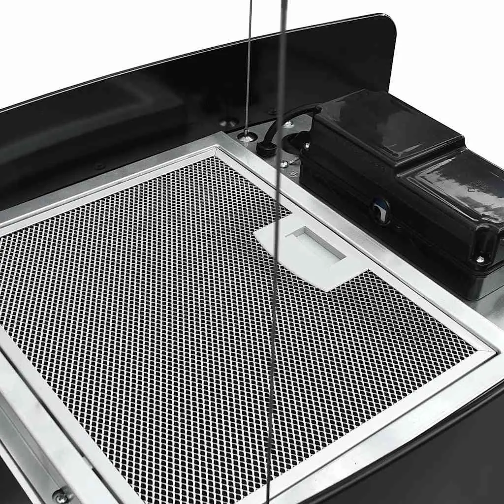 Island Range Hood Ceiling Mounted Black Touch Sensor LCD Tempered Glass Panels 3-Speed Extraction