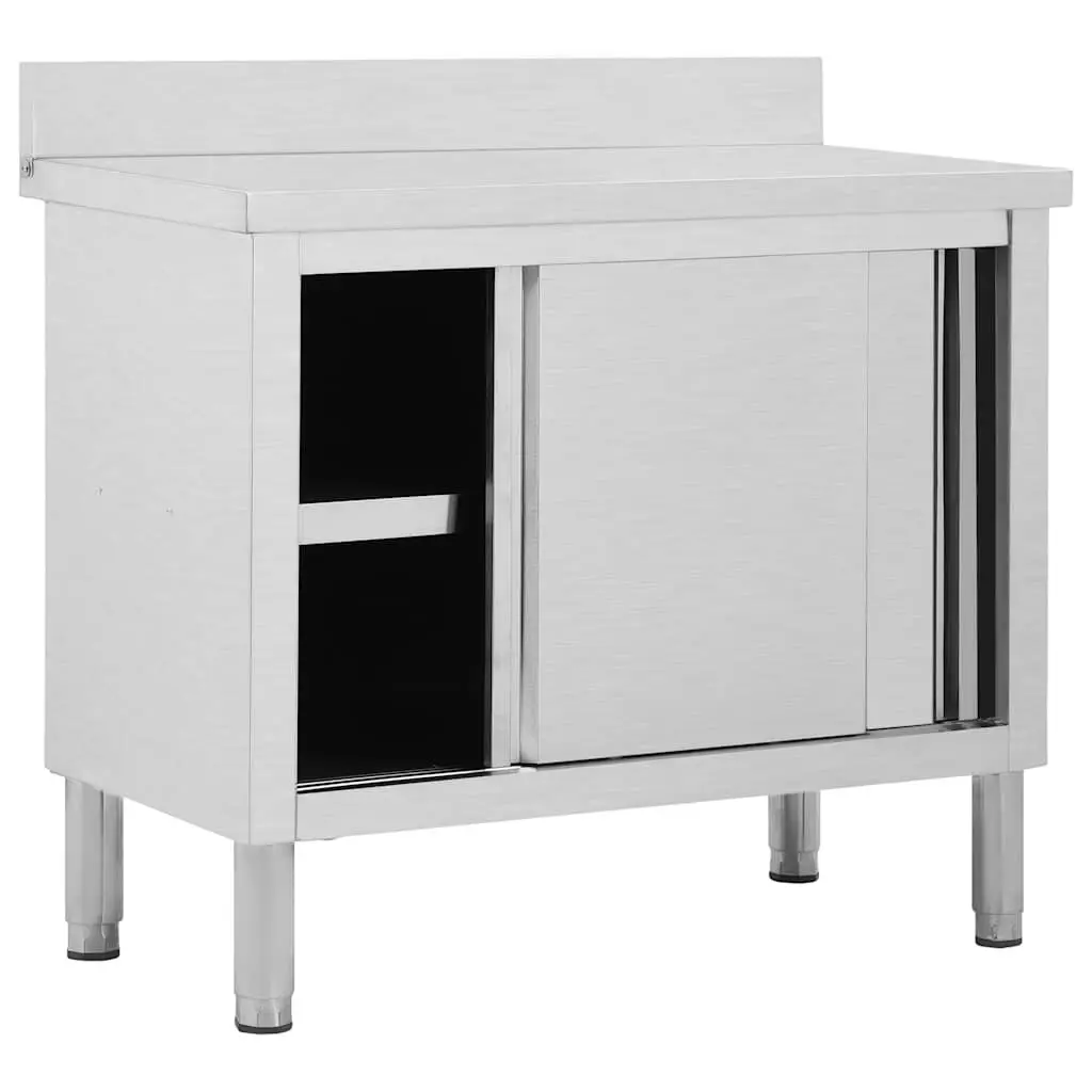 Stainless Steel Work Table 100x50x95-97cm Sliding Doors Storage
