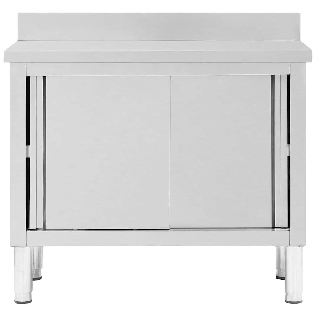 Stainless Steel Work Table 100x50x95-97cm Sliding Doors Storage