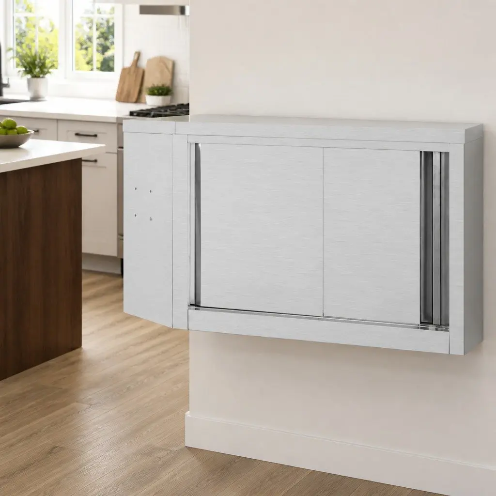 Kitchen Wall Cabinet 90x40x50cm Stainless Steel Sliding Doors Grey