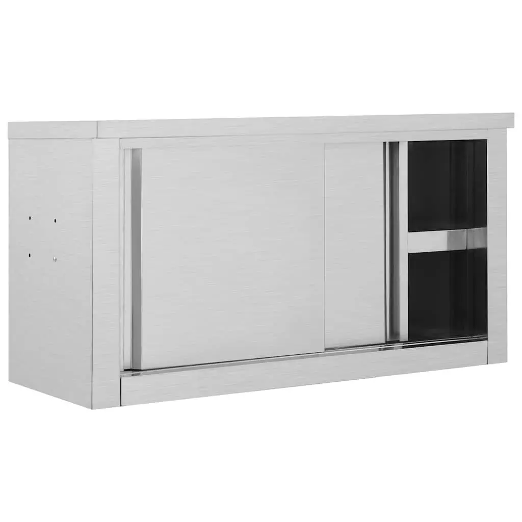 Kitchen Wall Cabinet 90x40x50cm Stainless Steel Sliding Doors Grey