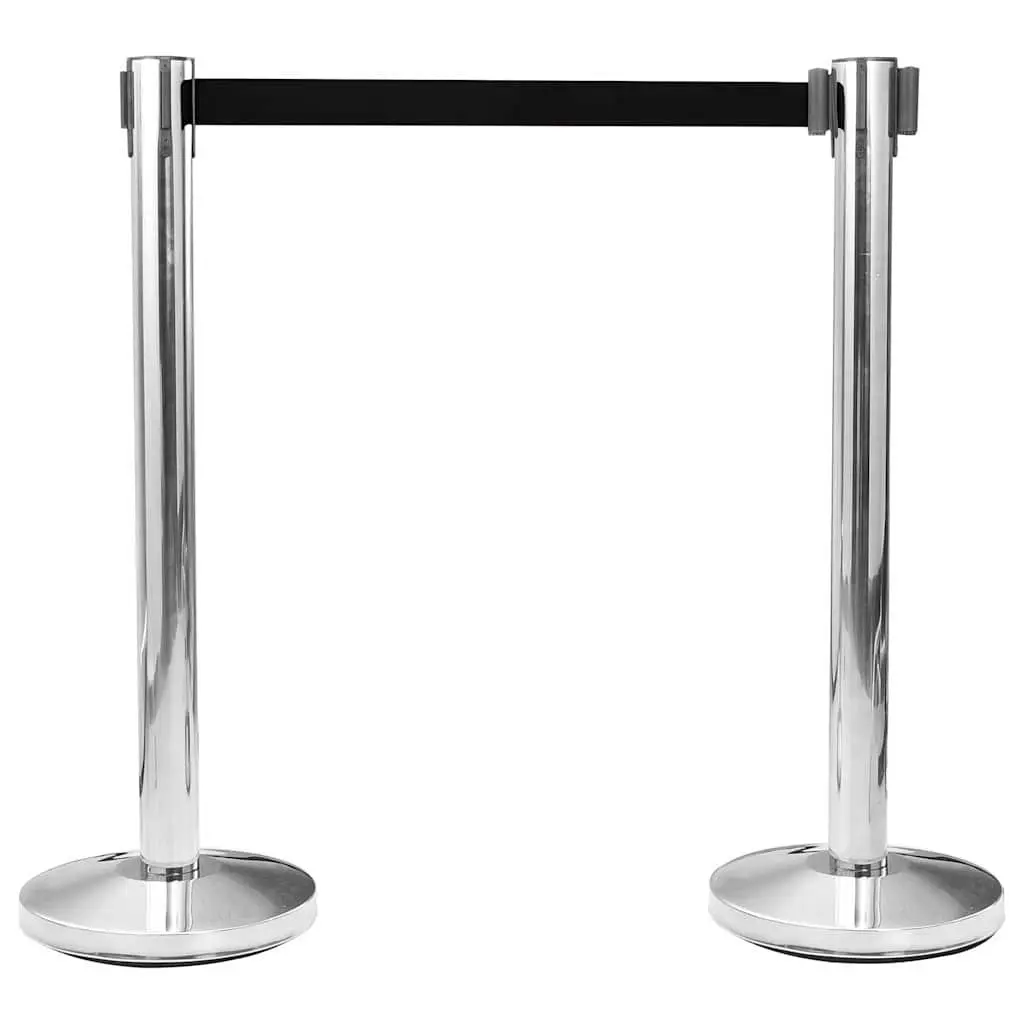 Retractable Belt Barrier 200cm Black Smooth Retraction Waterproof Crowd Control System