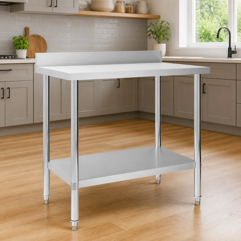 Commercial Kitchen Work Table 100x60x93cm Stainless Steel Backsplash