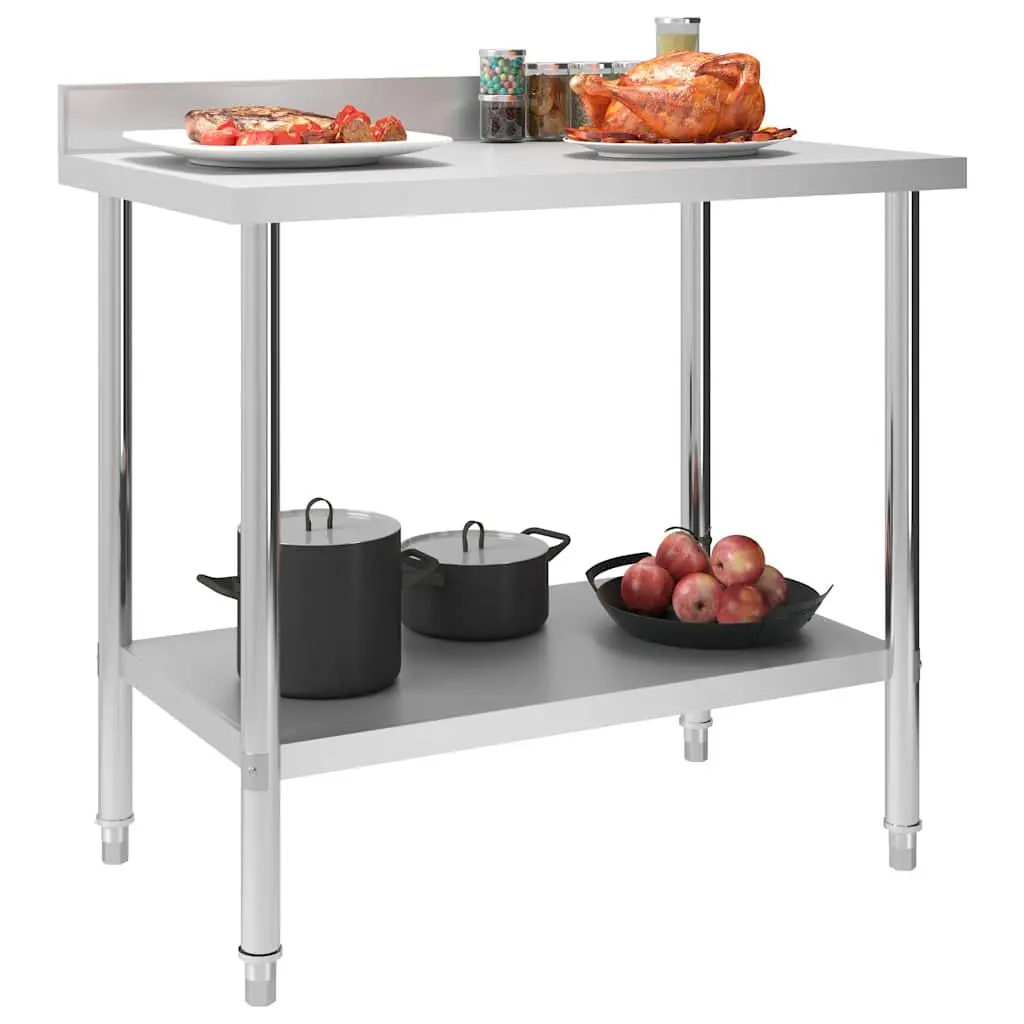 Commercial Kitchen Work Table 100x60x93cm Stainless Steel Backsplash