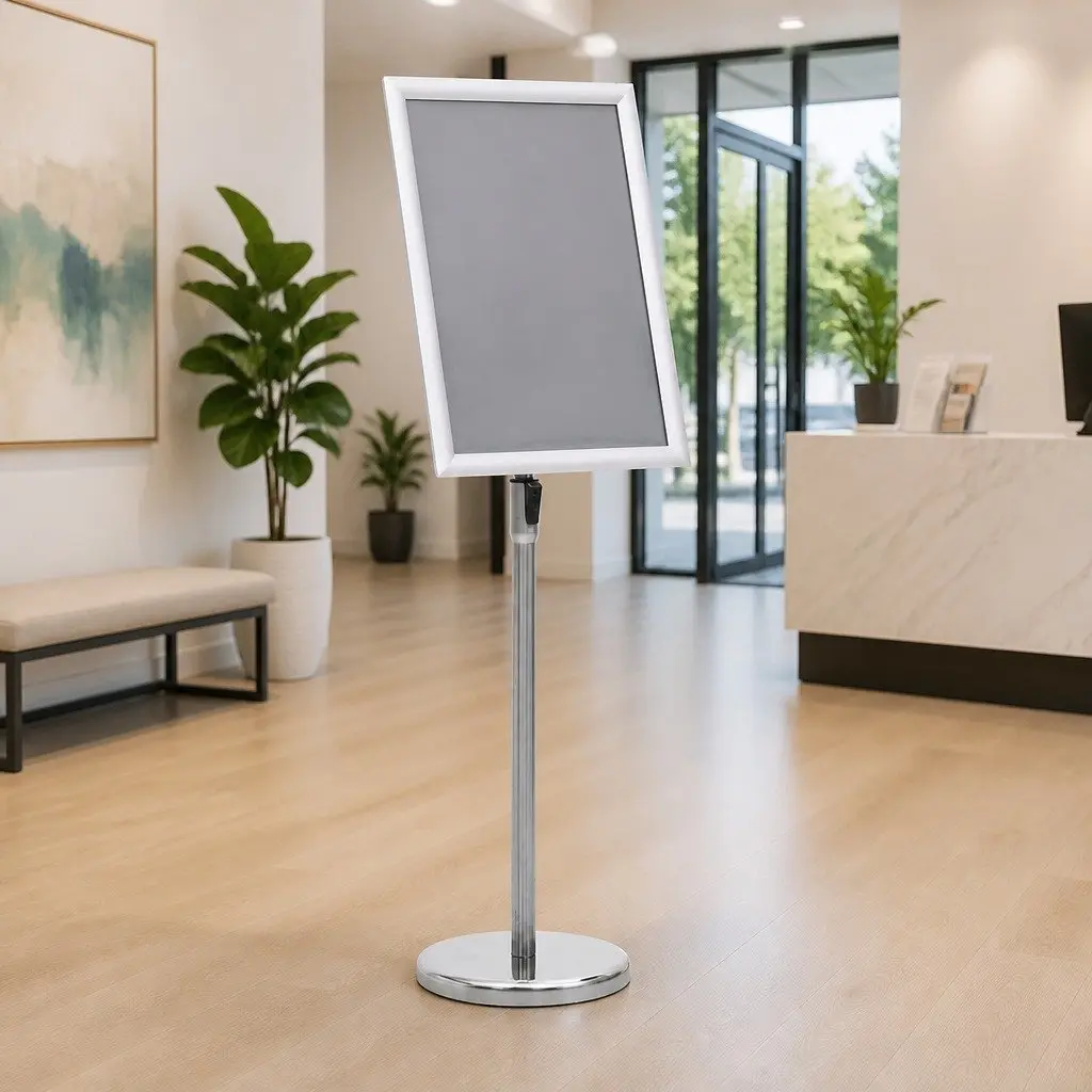 A3 Adjustable Aluminium Display Stand Silver Floor Pedestal Poster Holder