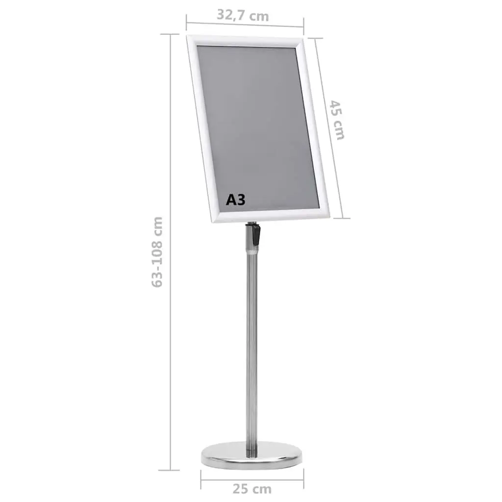 A3 Adjustable Aluminium Display Stand Silver Floor Pedestal Poster Holder