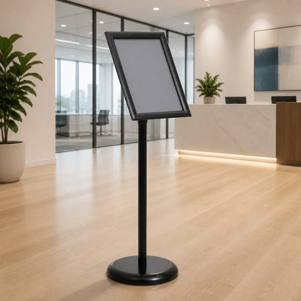 A4 Pedestal Poster Stand Black Aluminium Alloy Rotatable Panel