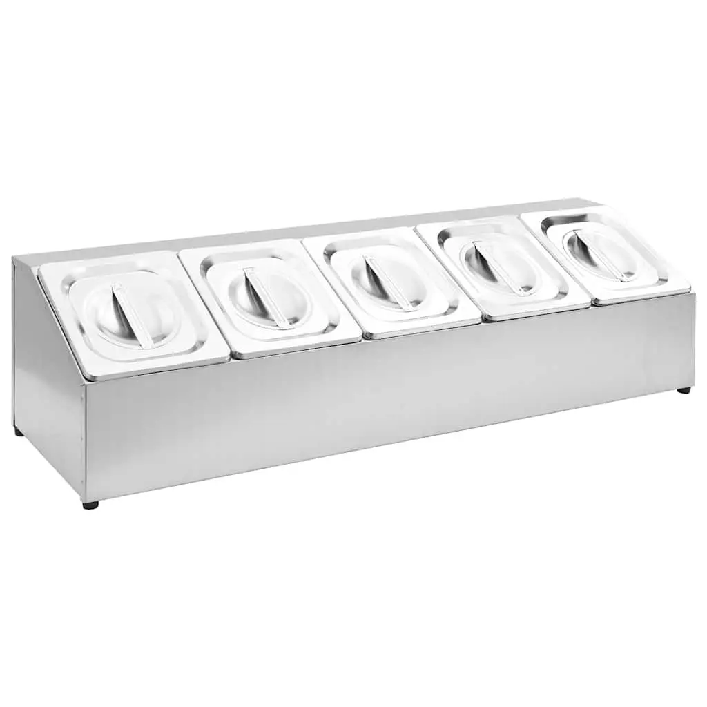 Gastronorm Container Holder Stainless Steel with 5 GN 1/6 Pans Non-slip Rubber Feet