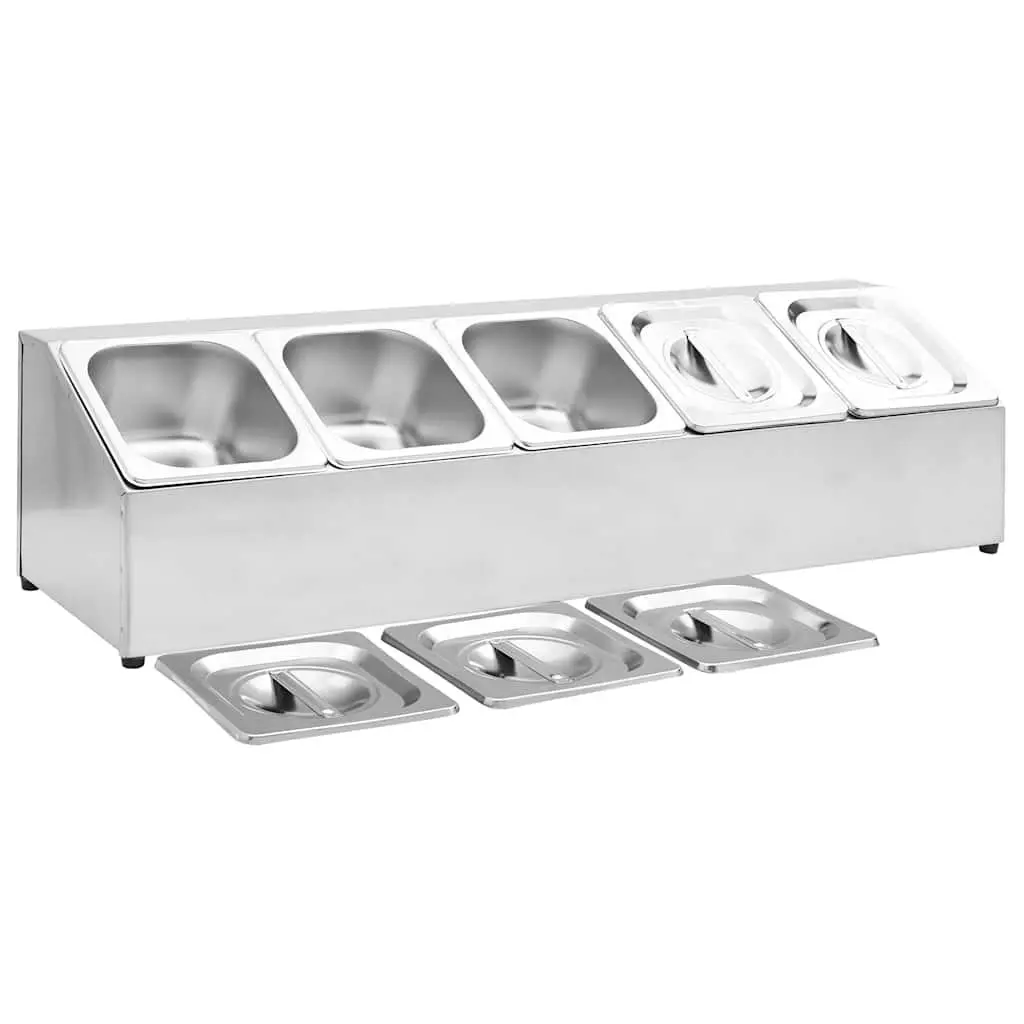 Gastronorm Container Holder Stainless Steel with 5 GN 1/6 Pans Non-slip Rubber Feet