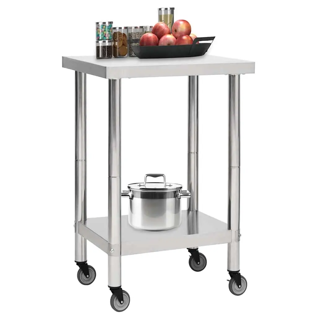 Commercial Kitchen Work Table 60cm Stainless Steel with Wheels and Bottom Shelf