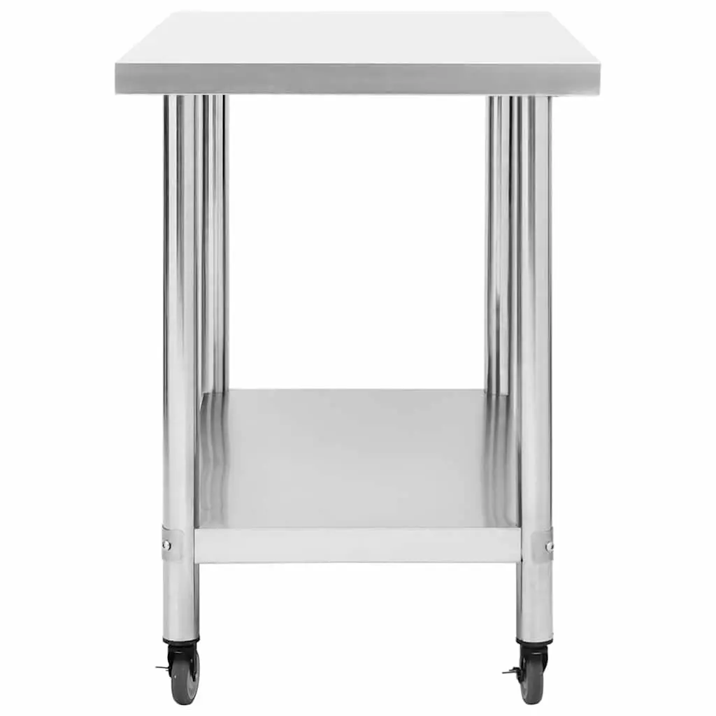 Commercial Work Table 80 x 60 x 85 cm Mobile Food Prep Station Stainless Steel Surface