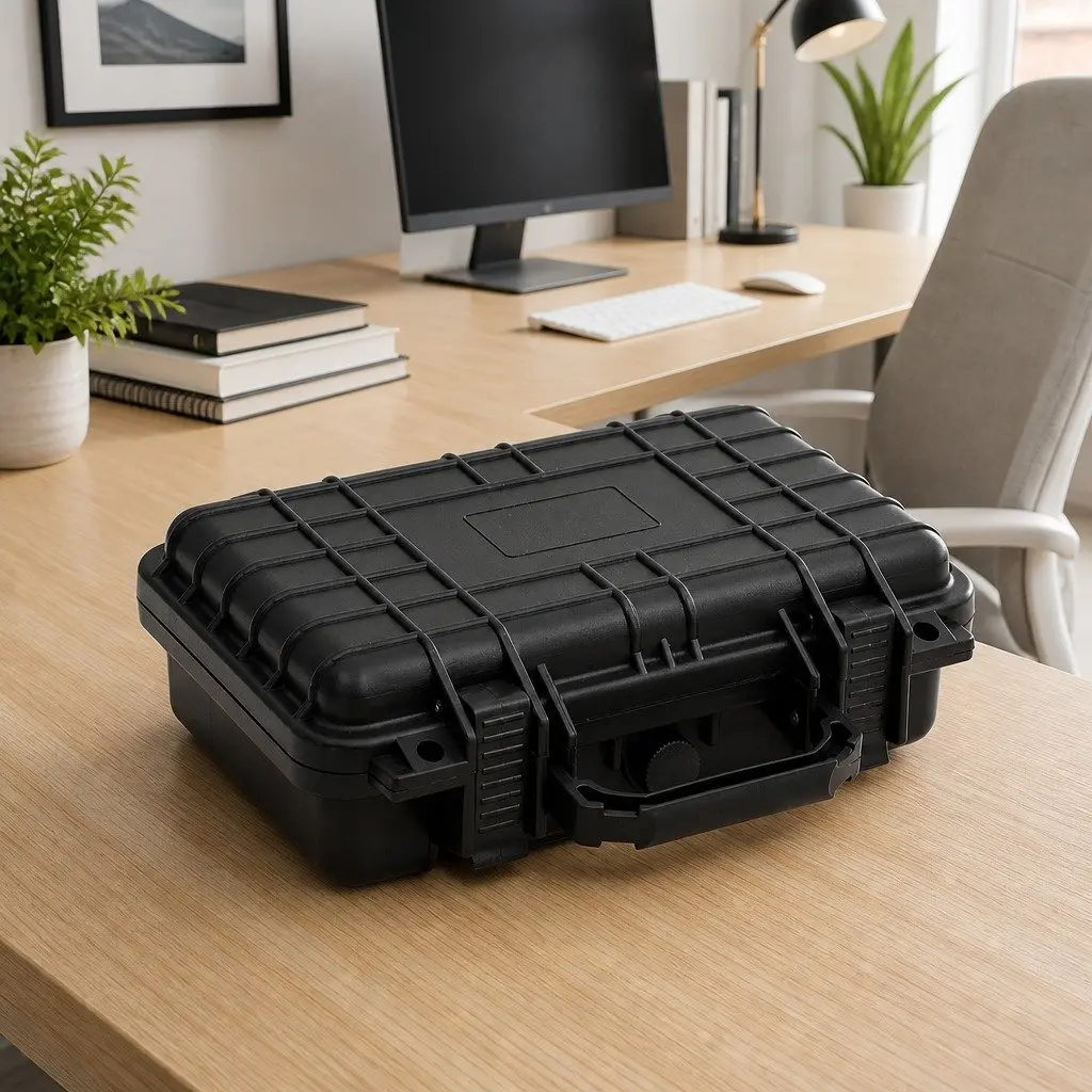 Hard Shell Protective Storage Case Black 30 x 22 x 10 cm Shock Resistant Water Protection Lockable Carry Handle Removable Foam Inserts