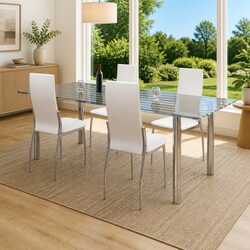 Dining Chairs 4 pcs White Faux Leather Kitchen Room Seating Ergonomic Design