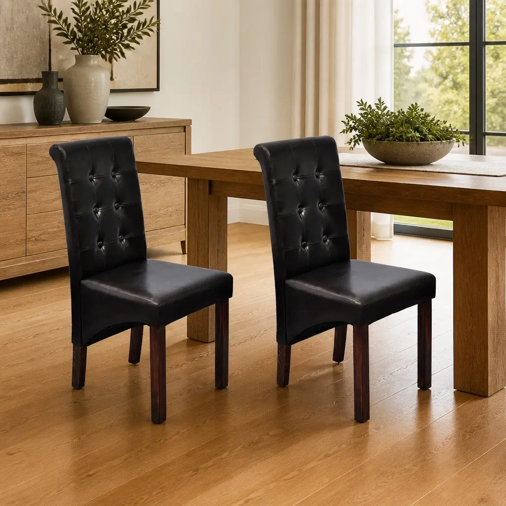 Dining Chairs 2 pcs Brown Faux Leather Padded Seats Kitchen Room Furniture Set