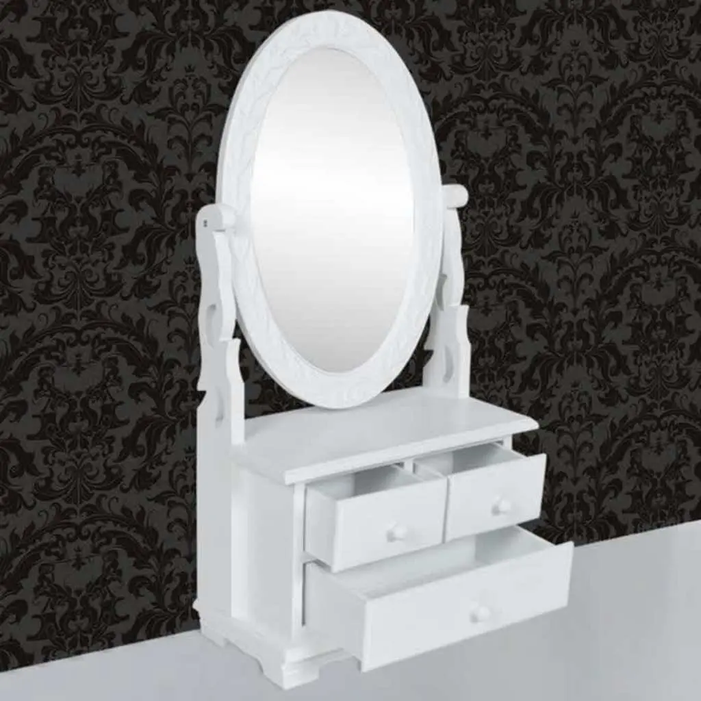 Dressing Table White Oval Mirror with Drawers Removable Storage Unit