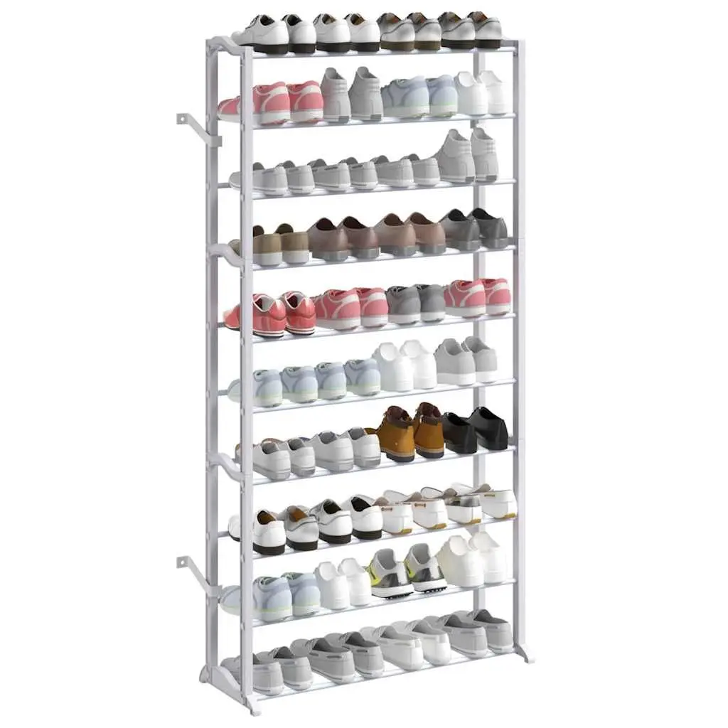 White 10-Tier Shoe Rack Lightweight Easy Assembly Organiser for Shoe Storage