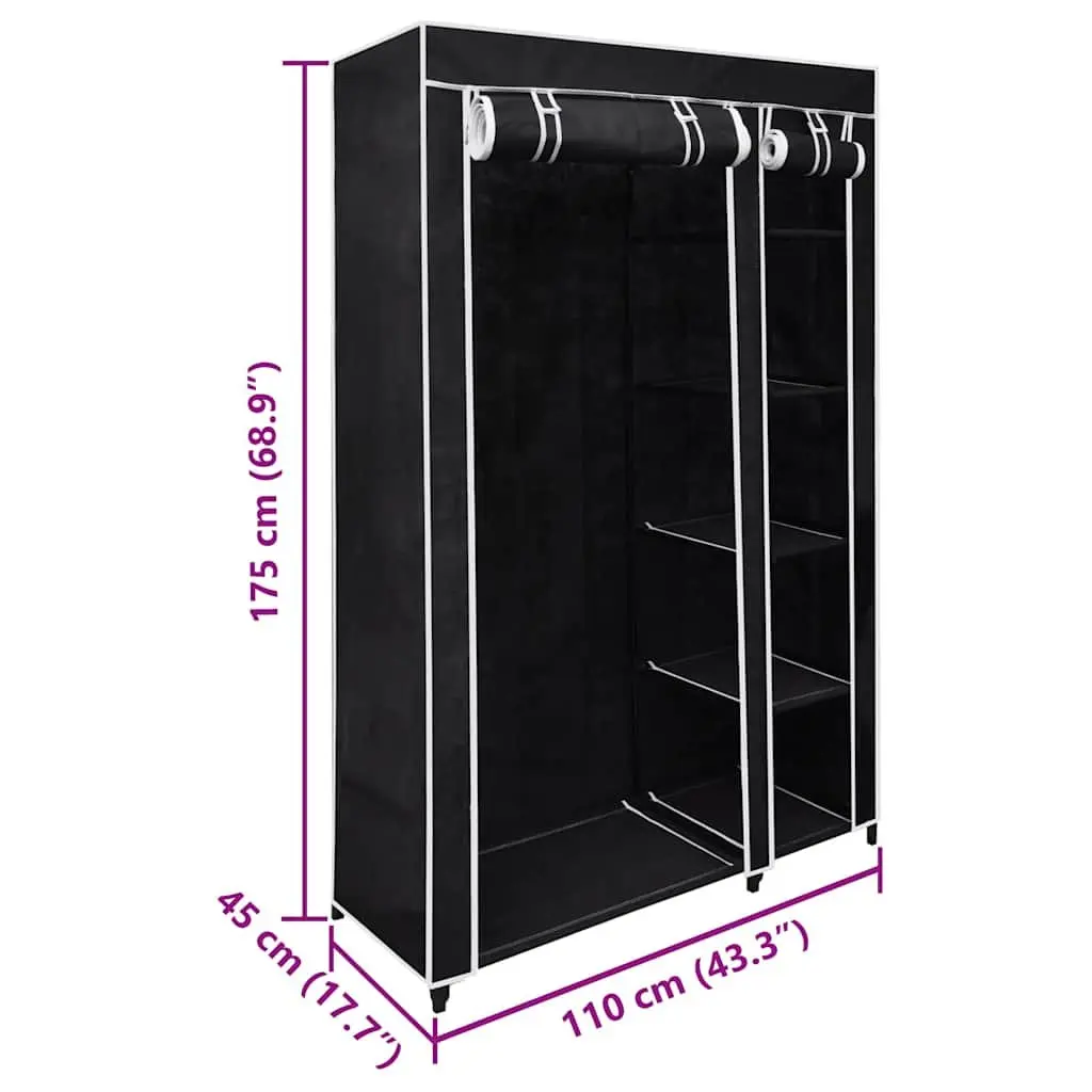 Folding Wardrobe 2 pcs Black Fabric Portable Storage Organizer