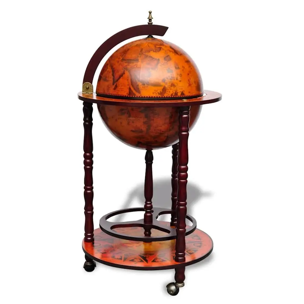 Wooden Globe Bar Wine Stand Storage Cabinet with Bottle Glass Holders on Wheels