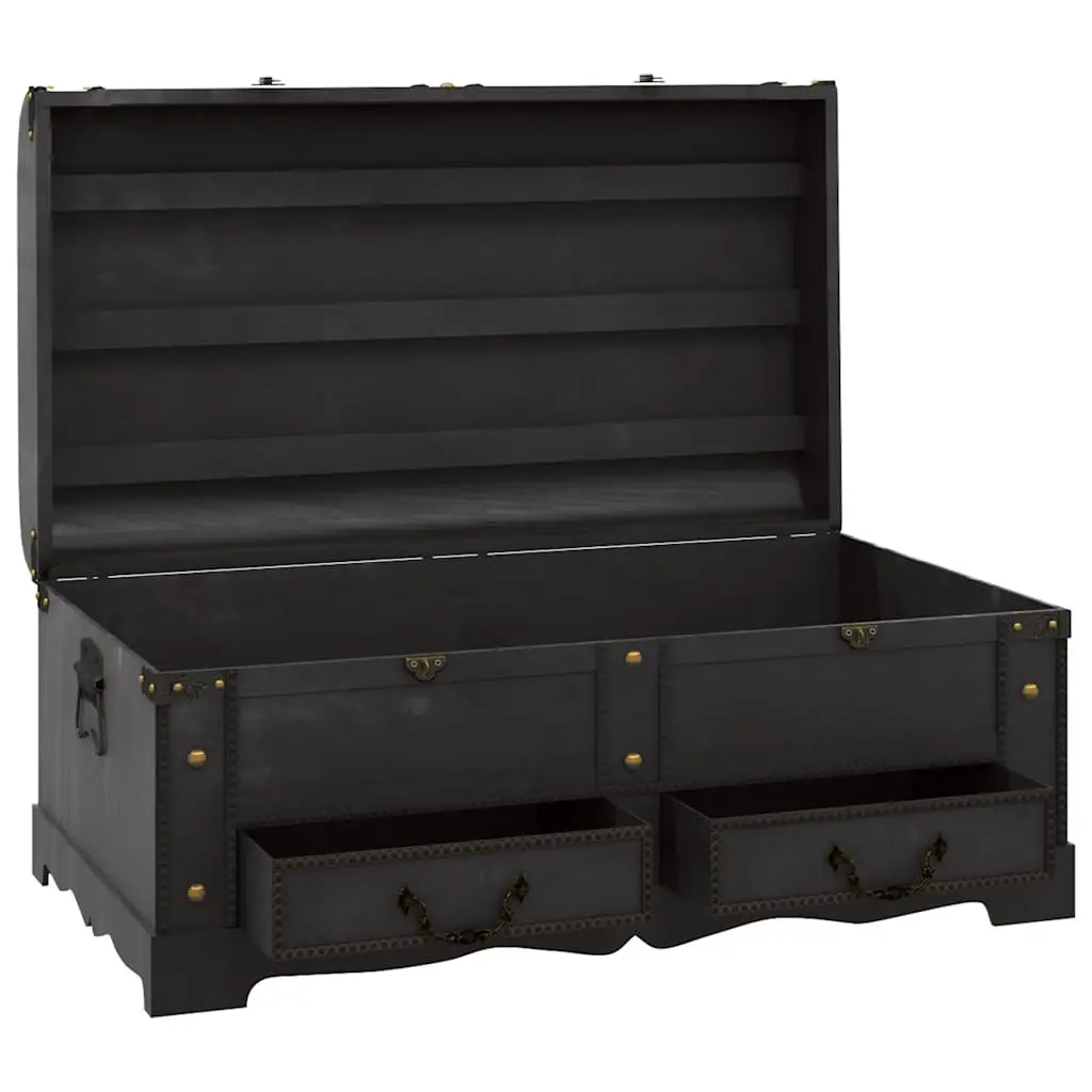 Large Wooden Storage Chest Black Vintage Treasure Box Coffee Table Latch Handles