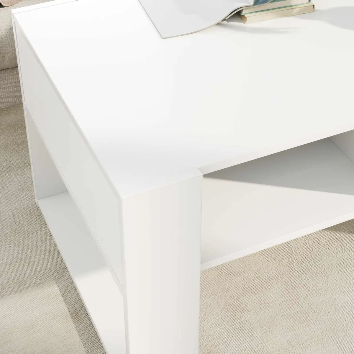 Coffee Table 92 x 53 x 45 cm Engineered Wood Open Shelf Storage White