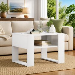 Coffee Table with Storage White Rectangular Living Room Furniture Engineered