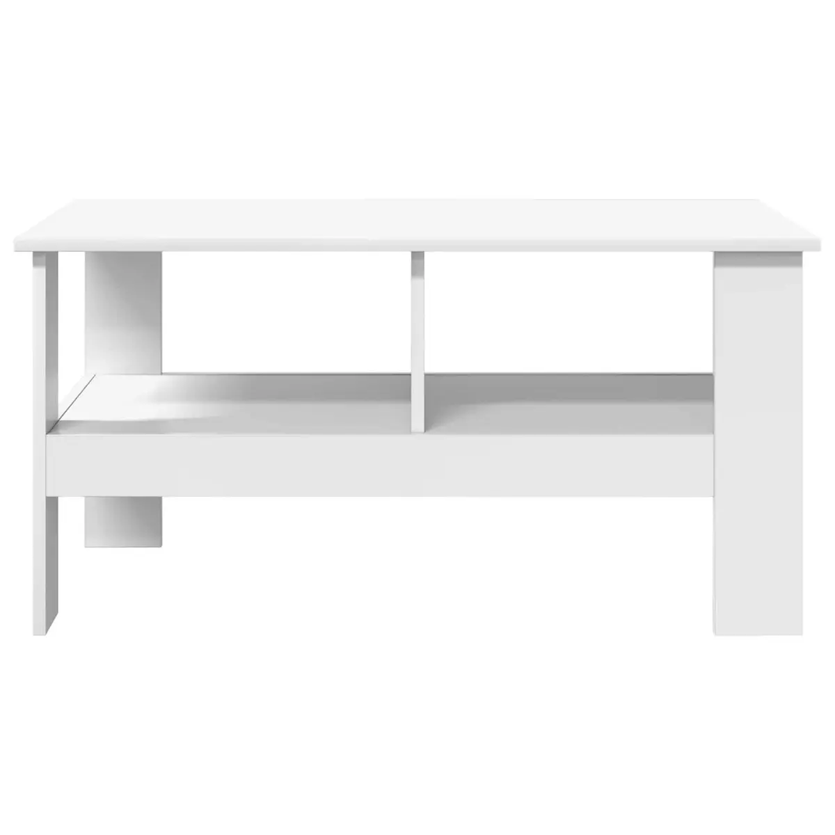 Coffee Table White Engineered Wood Large Surface Area with Storage Shelves