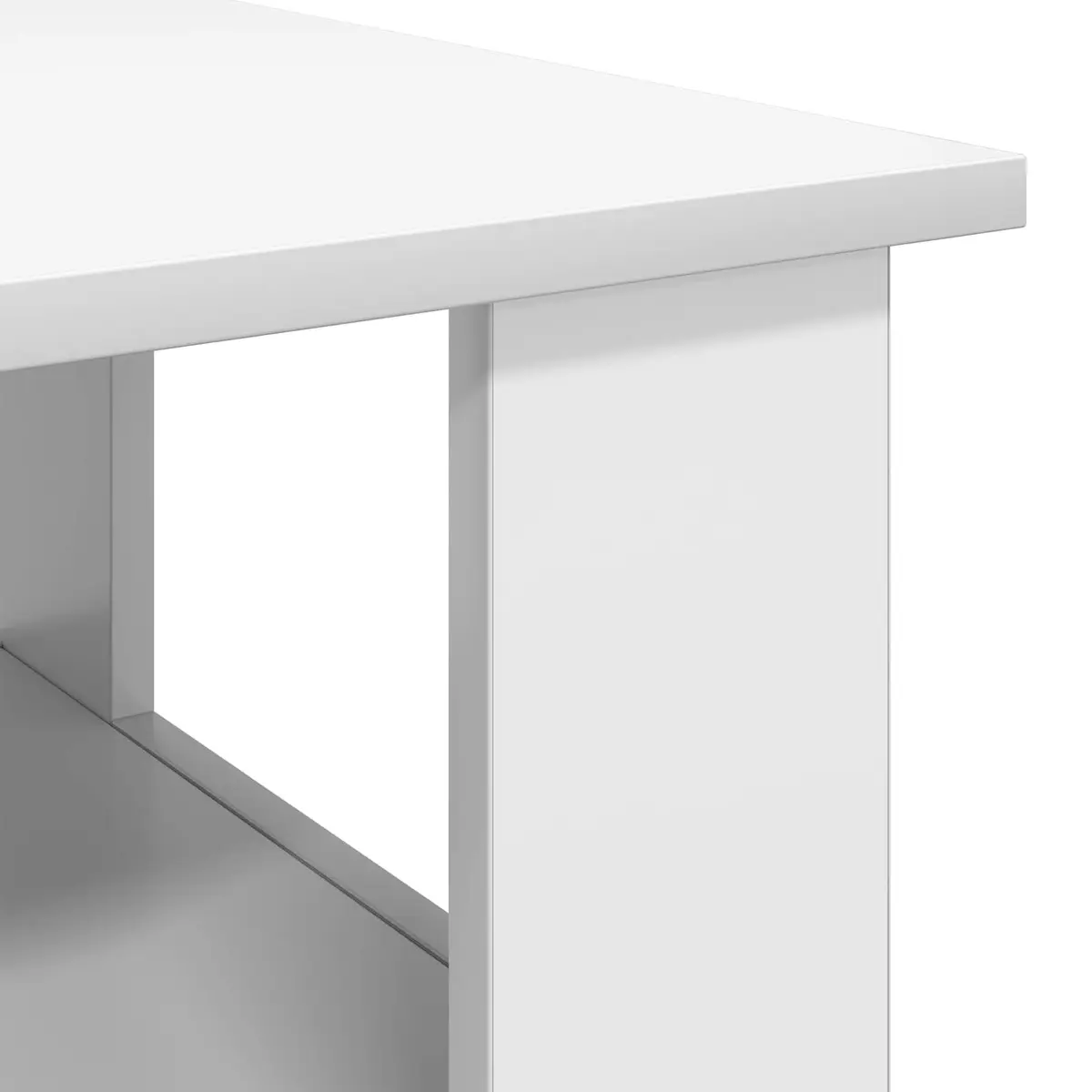Coffee Table White Engineered Wood Large Surface Area with Storage Shelves
