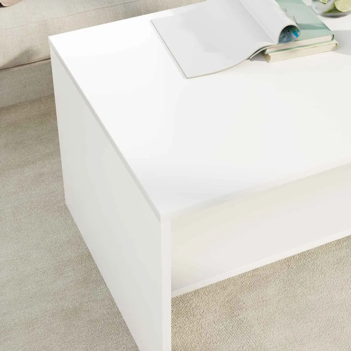 Coffee Table White Rectangular Modern Living Room Accent Furniture Storage