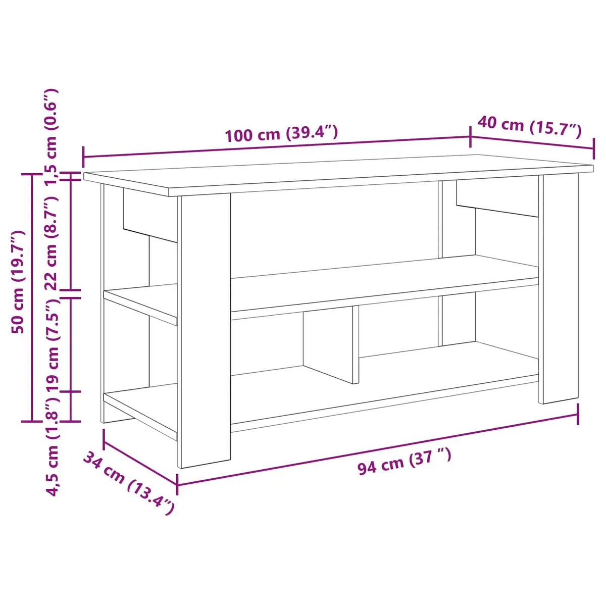 TV Stand Black Oak Modern Living Room Media Console Storage Unit 100x40x50cm