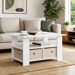 Coffee Table with Drawer White Engineered Wood Living Room Accent Storage