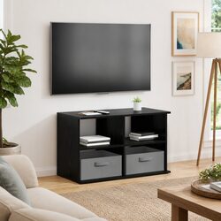 TV Stand with Drawer Black Oak Modern Living Room Storage Unit 79x40x48cm