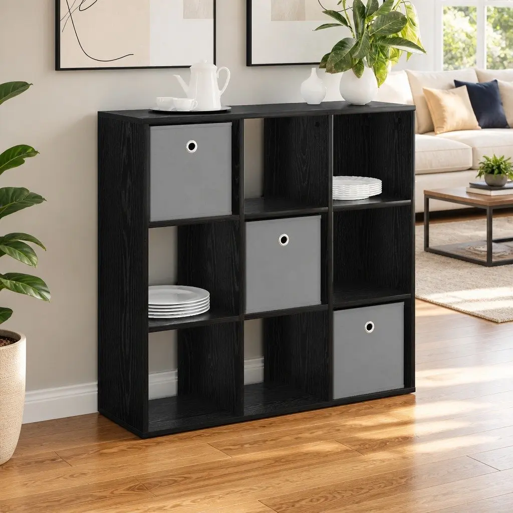Sideboard 88.5 x 29 Black Oak Engineered Wood Storage Cabinet