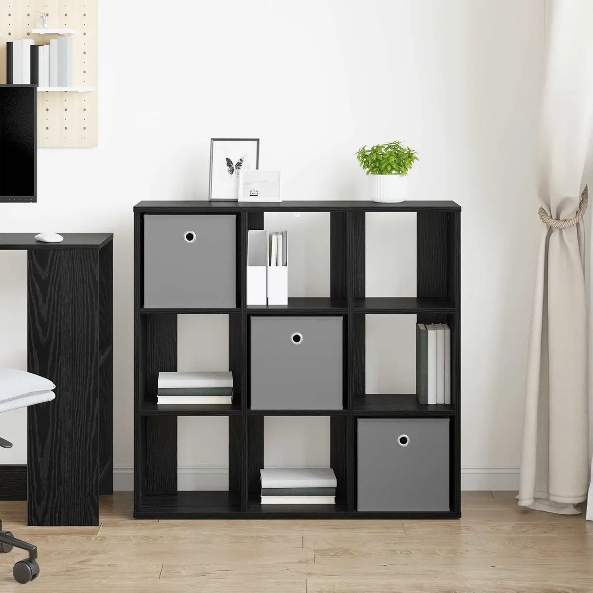 Sideboard 88.5 x 29 Black Oak Engineered Wood Storage Cabinet