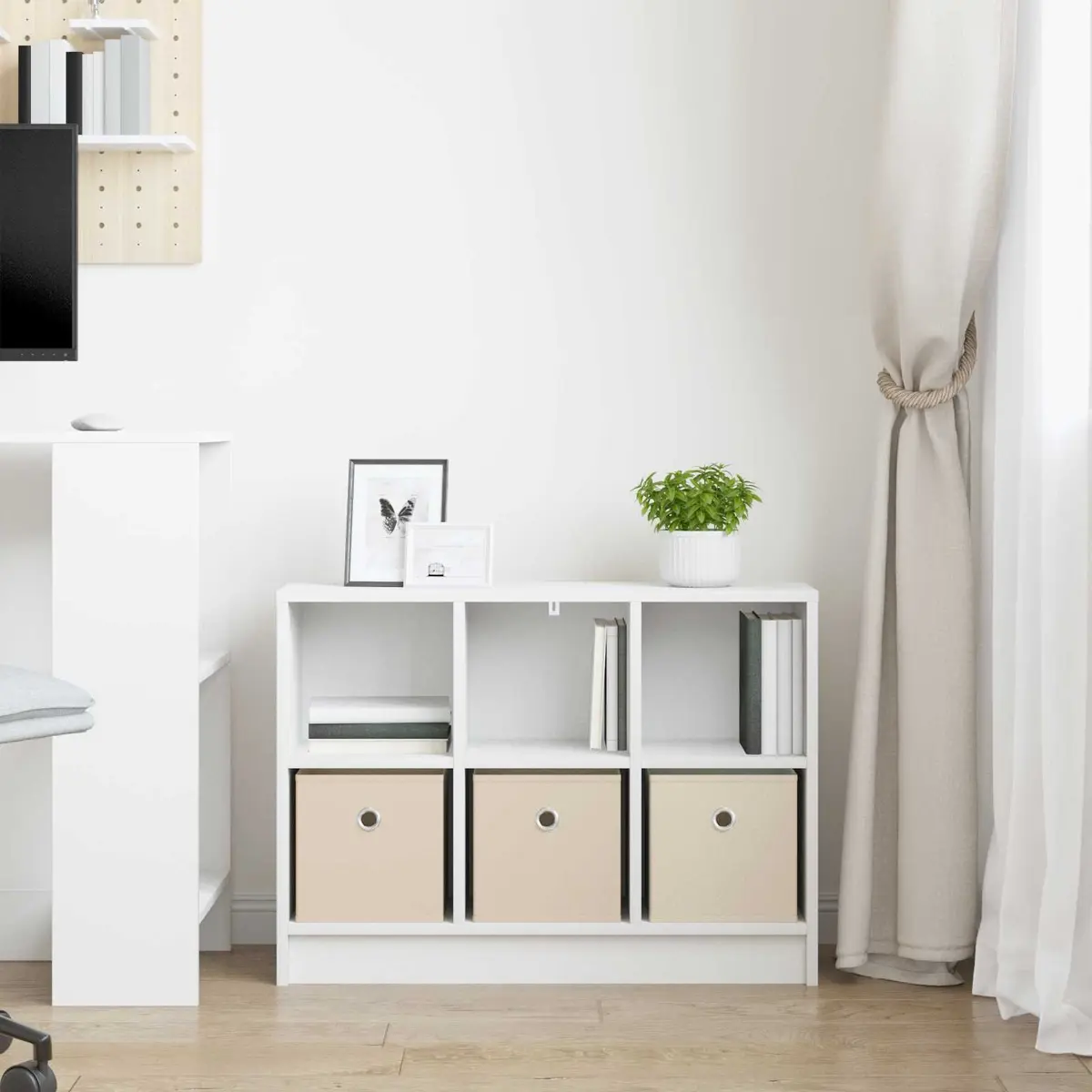 White Sideboard Storage Cabinet Modern Freestanding Engineered Wood Living Room