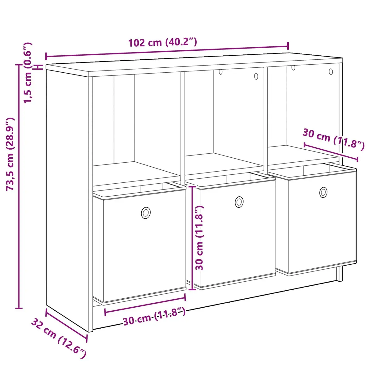 White Sideboard 102 x 32 x 73.5 cm Modern Storage Cabinet for Living Room Hallway Buffet